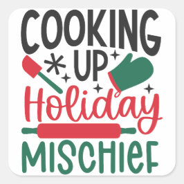 Personalisierter Name Cooking Up Holiday Mischief Quadratischer Aufkleber