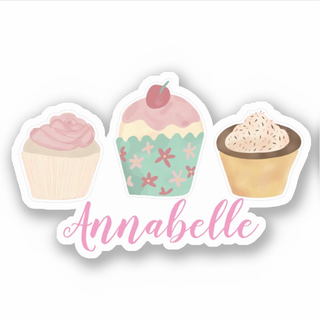 Personalisierter Name Cupcake Aufkleber (Vorderseite)