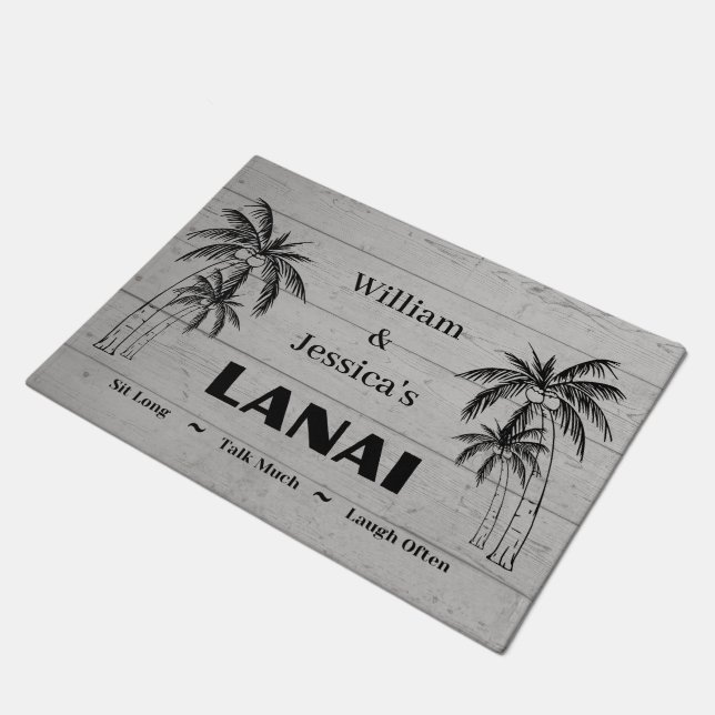 Personalisierter Name Custom Lanai Tropical Palm T Fußmatte (Schrägansicht)