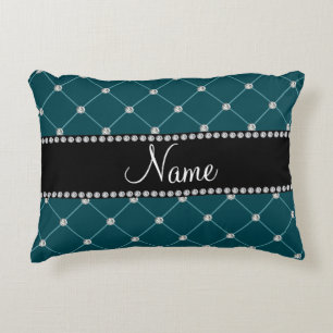 Personalisierter Name Dark aquamarin tuft diamonds Zierkissen