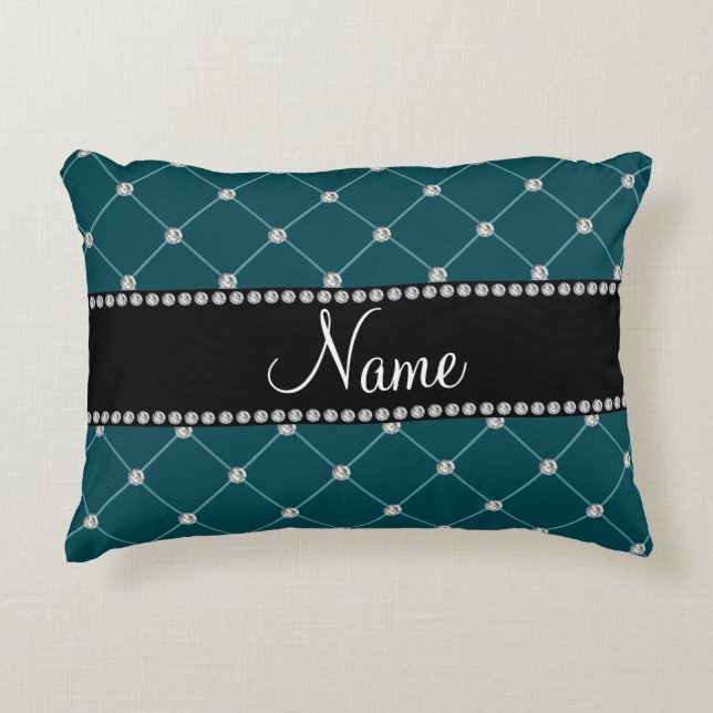 Personalisierter Name Dark aquamarin tuft diamonds Zierkissen (Vorderseite)