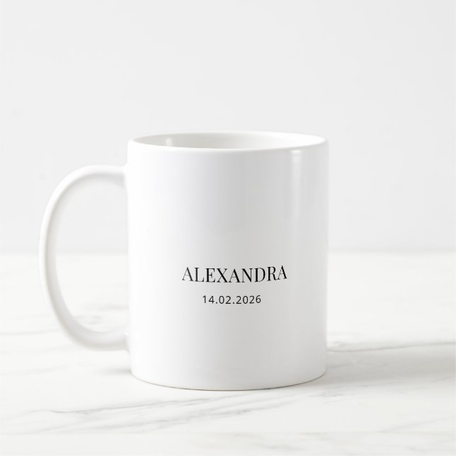Personalisierter Name & Datum Becher – Minimal Val Kaffeetasse (Links)