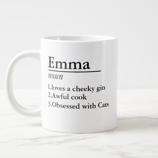 Personalisierter Name Definition Grauer Satin-Tass Jumbo-Tasse (Links)
