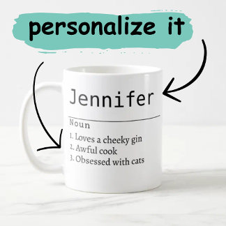 personalisierter Name Definition Grauer Satin-Tass Kaffeetasse