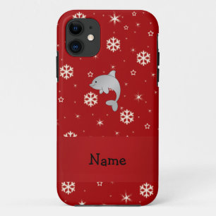 Personalisierter Name Delphin Rote Schneeflocken iPhone 11 Hülle