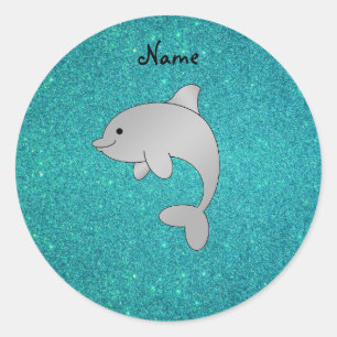 Personalisierter Name Delphin Türkis Glitzer Runder Aufkleber