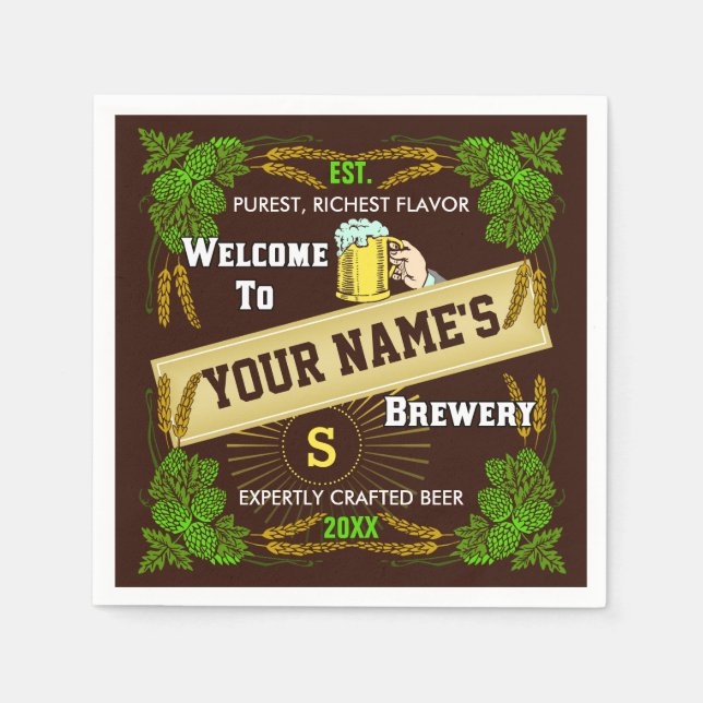 Personalisierter Name der Bier-Brauerei | Hopfen B Serviette (Vorderseite)