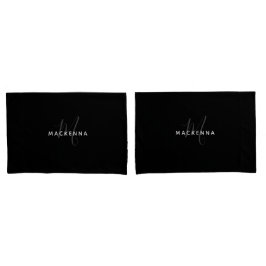 Personalisierter Name der Black Girly Monogram Kissenbezug