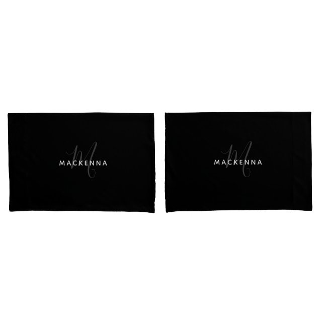 Personalisierter Name der Black Girly Monogram Kissenbezug (Vorderseite-Set)