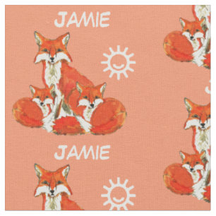 Personalisierter Name der Coral Fox-Familie Stoff