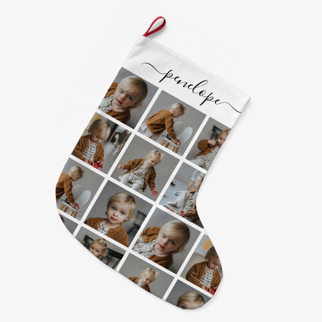 Personalisierter Name der Fotokollektion Großer Weihnachtsstrumpf (Vorderansicht (hängend))