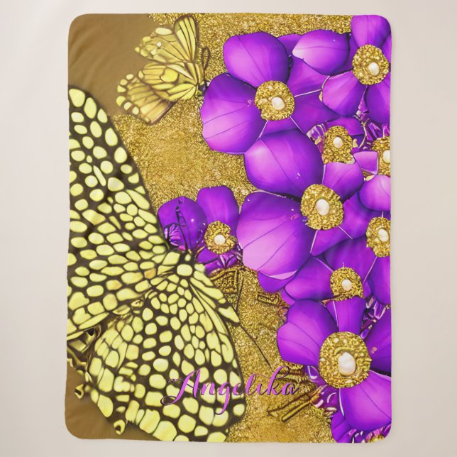Personalisierter Name der lila und goldenen Schmet Sherpadecke (Vorderseite)