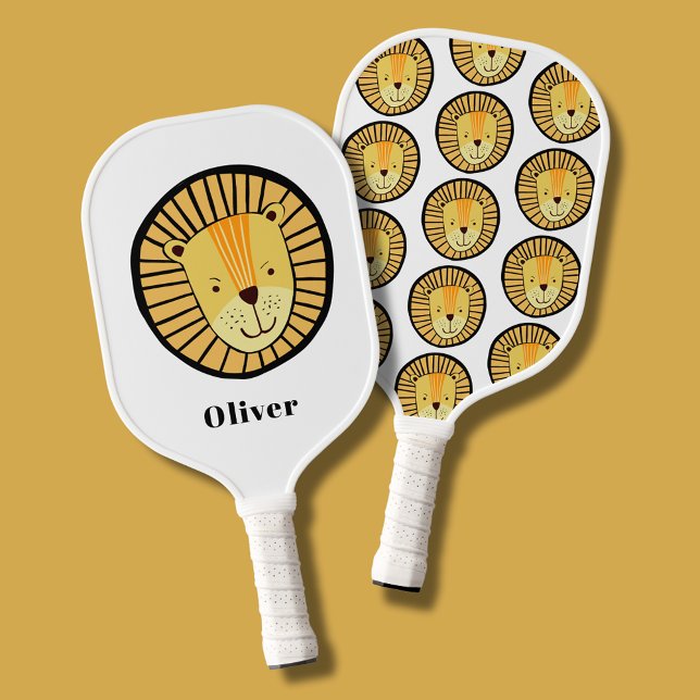 Personalisierter Name der Lion Pickleball Schläger (Custom pickleball paddle with lion pattern to one side, lion motif and personalized name to front. )