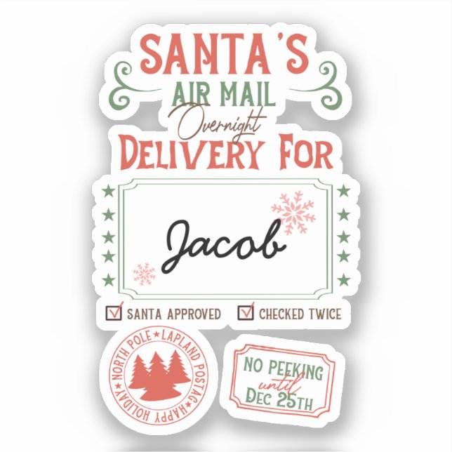 Personalisierter Name der Luftpost des Weihnachtsm Aufkleber (Vorderseite)