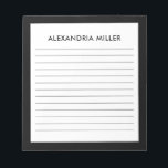 Personalisierter Name der Minimalistischen Schwarz Notizblock<br><div class="desc">Bleibe mit diesem personalisierten Notizblock mit schwarzem Monogramm-Namen organisiert und stilvoll. Dieses Notizblock ist elegant und minimalistisch gestaltet und enthält gesäumte Seiten, die eine einfache Notenaufnahme ermöglichen. Der schwarze Schriftart auf weißem Hintergrund ist in Schwarz gerahmt und wirkt elegant. Dieses Notizblock eignet sich perfekt für die Arbeit oder den persönlichen...</div>