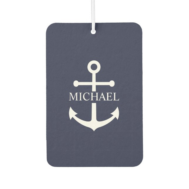 Personalisierter Name der Nautic Navy Blue Anchor Autolufterfrischer (Vorderseite)