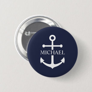 Personalisierter Name der Nautic Navy Blue Anchor Button