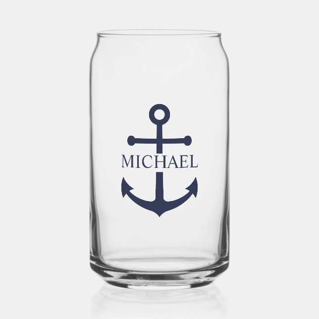 Personalisierter Name der Nautic Navy Blue Anchor Dosenglas (Vorderseite)