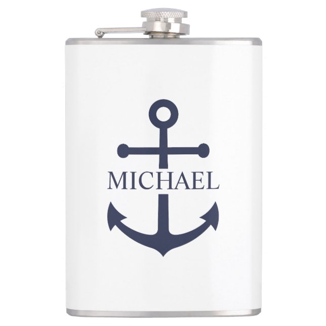 Personalisierter Name der Nautic Navy Blue Anchor Flachmann (Vorderseite)