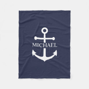 Personalisierter Name der Nautic Navy Blue Anchor Fleecedecke