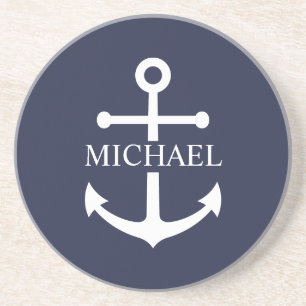 Personalisierter Name der Nautic Navy Blue Anchor Getränkeuntersetzer