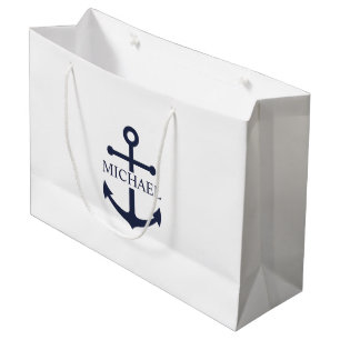 Personalisierter Name der Nautic Navy Blue Anchor Große Geschenktüte