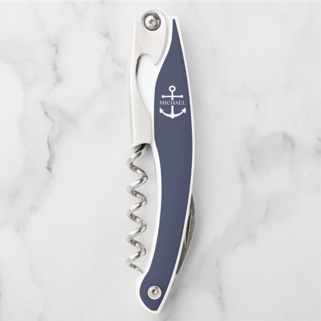 Personalisierter Name der Nautic Navy Blue Anchor Kellnermesser (Vorderseite)