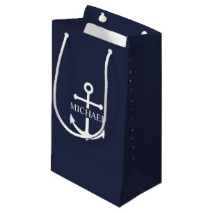 Personalisierter Name der Nautic Navy Blue Anchor Kleine Geschenktüte