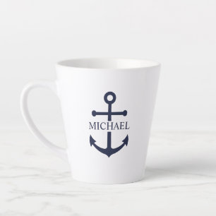 Personalisierter Name der Nautic Navy Blue Anchor Milchtasse