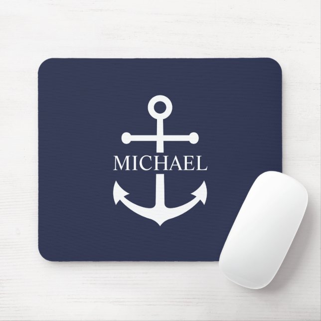 Personalisierter Name der Nautic Navy Blue Anchor Mousepad (Mit Mouse)