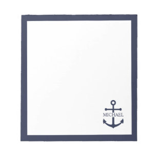 Personalisierter Name der Nautic Navy Blue Anchor Notizblock
