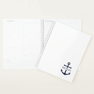 Personalisierter Name der Nautic Navy Blue Anchor Planer
