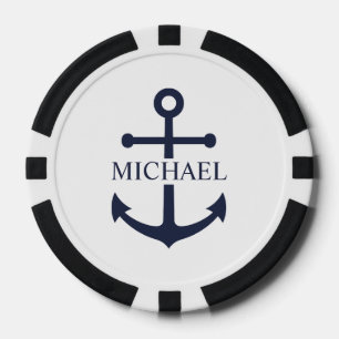 Personalisierter Name der Nautic Navy Blue Anchor Pokerchips
