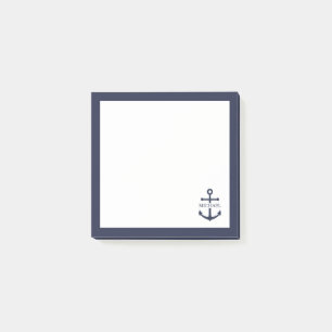 Personalisierter Name der Nautic Navy Blue Anchor Post-it Klebezettel