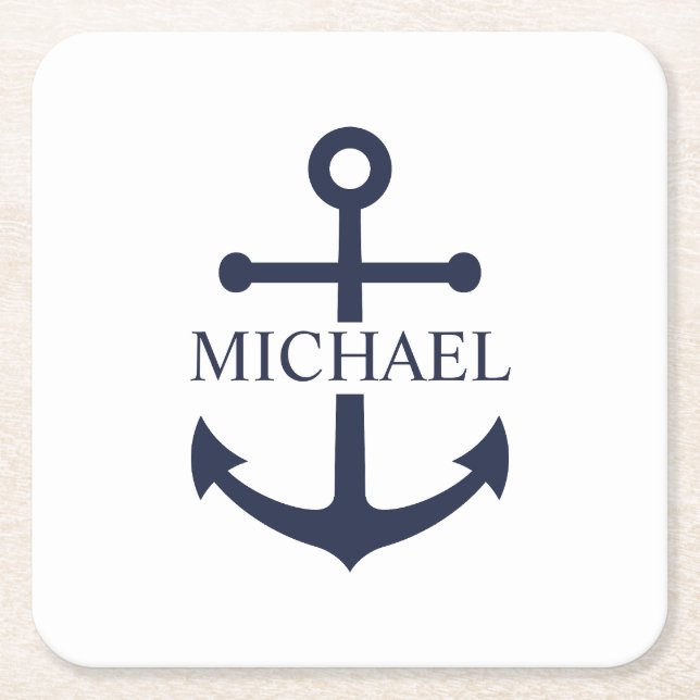 Personalisierter Name der Nautic Navy Blue Anchor Rechteckiger Pappuntersetzer (Vorderseite)