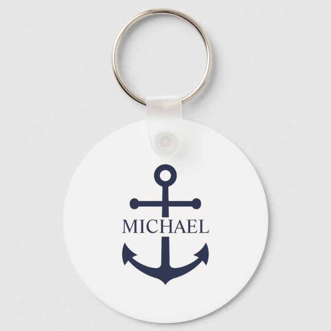 Personalisierter Name der Nautic Navy Blue Anchor Schlüsselanhänger (Vorderseite)