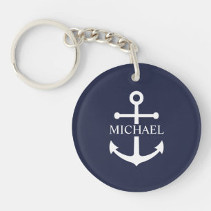 Personalisierter Name der Nautic Navy Blue Anchor Schlüsselanhänger