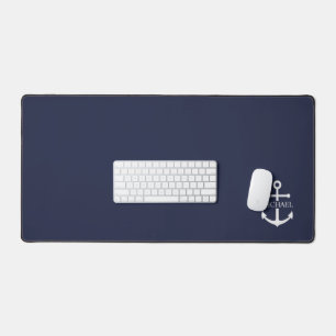 Personalisierter Name der Nautic Navy Blue Anchor Schreibtischunterlage