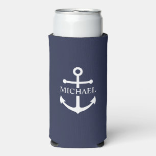 Personalisierter Name der Nautic Navy Blue Anchor Selters Dosenkühler