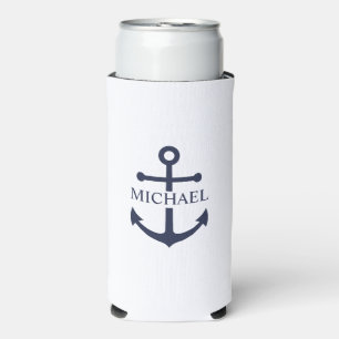 Personalisierter Name der Nautic Navy Blue Anchor Selters Dosenkühler