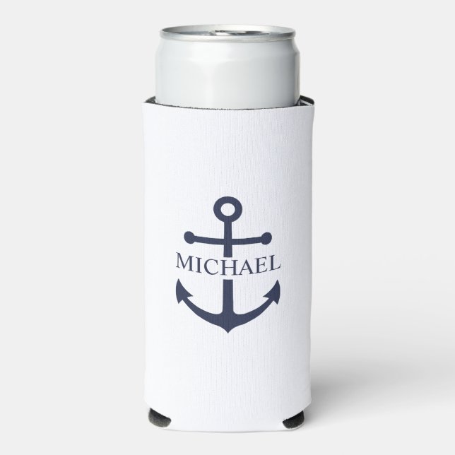 Personalisierter Name der Nautic Navy Blue Anchor Selters Dosenkühler (Seltzer Vorderseite)