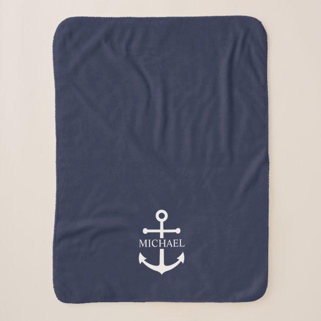 Personalisierter Name der Nautic Navy Blue Anchor Sherpadecke (Vorderseite)