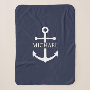 Personalisierter Name der Nautic Navy Blue Anchor Sherpadecke