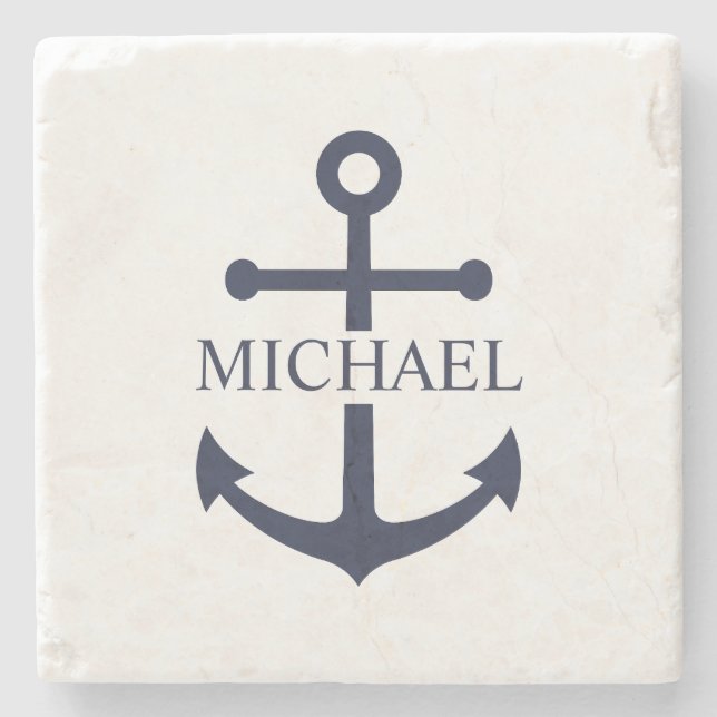 Personalisierter Name der Nautic Navy Blue Anchor Steinuntersetzer (Vorderseite)
