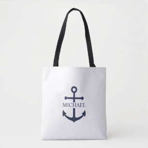 Personalisierter Name der Nautic Navy Blue Anchor Tasche