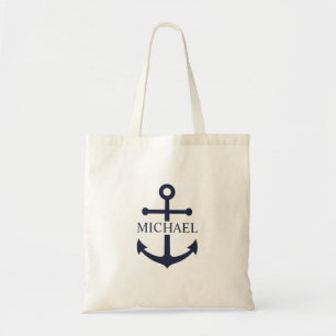 Personalisierter Name der Nautic Navy Blue Anchor Tragetasche