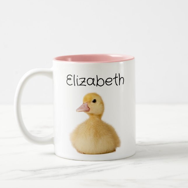 Personalisierter Name der niedlichen Ente Zweifarbige Tasse (Links)