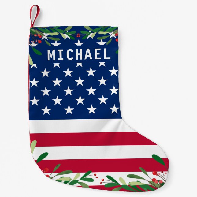 Personalisierter Name der patriotischen amerikanis Kleiner Weihnachtsstrumpf (Vorderseite)
