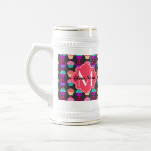 Personalisierter Name der Pink Cupcakes, Monogramm Bierglas