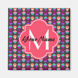 Personalisierter Name der Pink Cupcakes, Monogramm Magnet